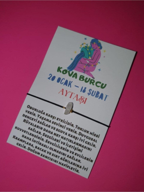 Sertifikalı Kova Burcu Aytaşı Doğal Taşlı Ip Burç Bilekliği