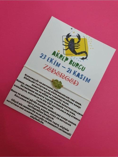 Sertifikalı Akrep Burcu Zeberced Doğal Taşlı Ip Burç Bilekliği