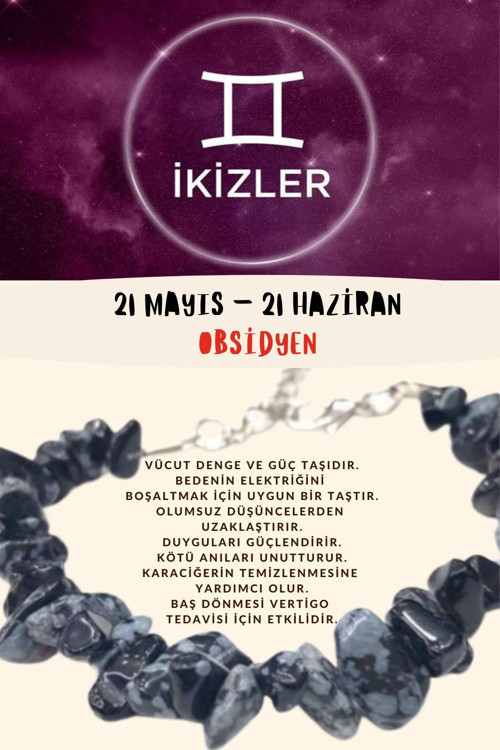 Sertifikalı Burç Taşı Ikizler Burcu Obsidyen Taşı Bileklik
