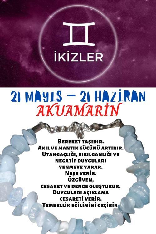Sertifikalı Burç Taşı Ikizler Burcu Akuamarin Taşı Bileklik