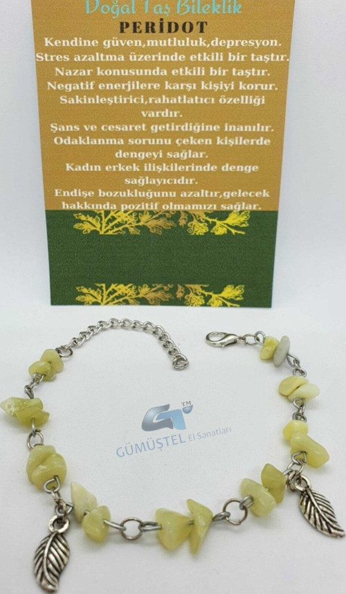 Sertifikalı Peridot Taşı Bileklik Orijinal Doğal Taş Tasarım Bileklik
