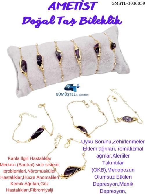 Sertifikalı Doğal Işlenmemiş Ametist Taşı Bileklik Tasarım Sevgiliye Anneye Hediye Sürpriz Hediyeli