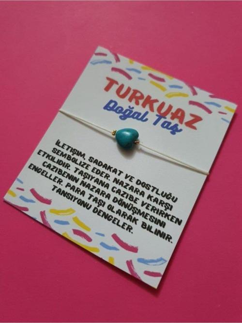Sertifikalı Turkuaz Kalp Doğal Taş Ayarlamalı Ip Bileklik