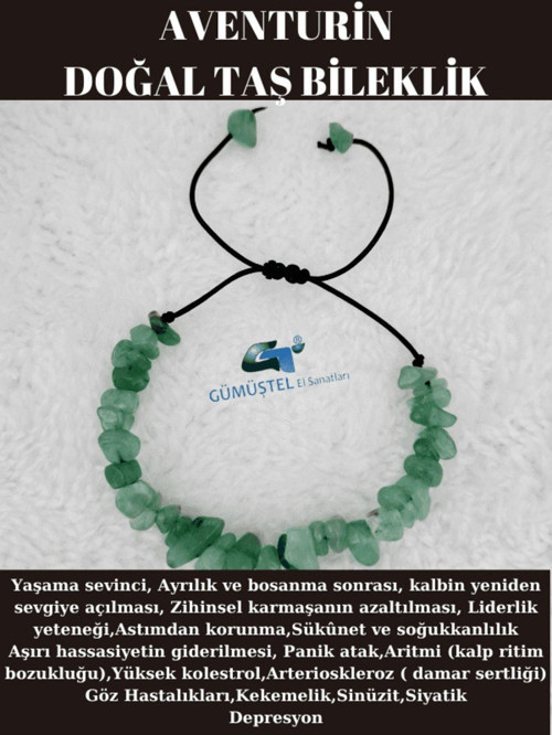 Sertifikalı Doğal Kırık Taş Aventurin Taşı Bileklik Asansörlü Kilit Sistemi
