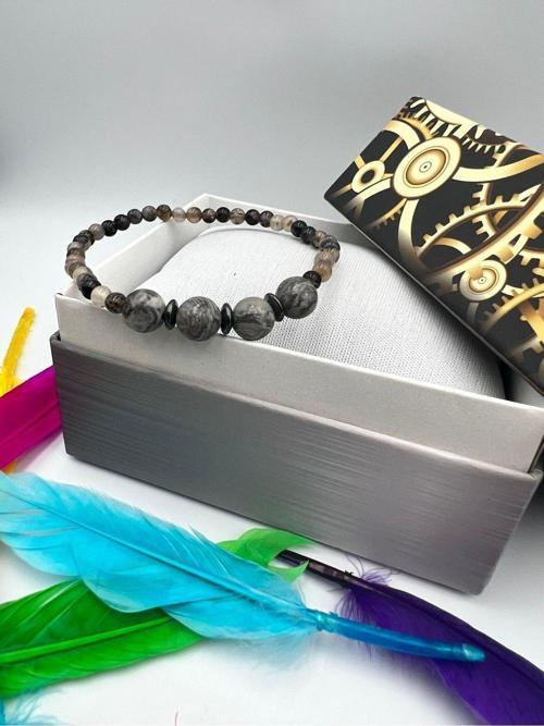 Sertifikalı Doğal Taş Jasper Akik Hematit Doğal Taş Bileklik 4&8 Mm