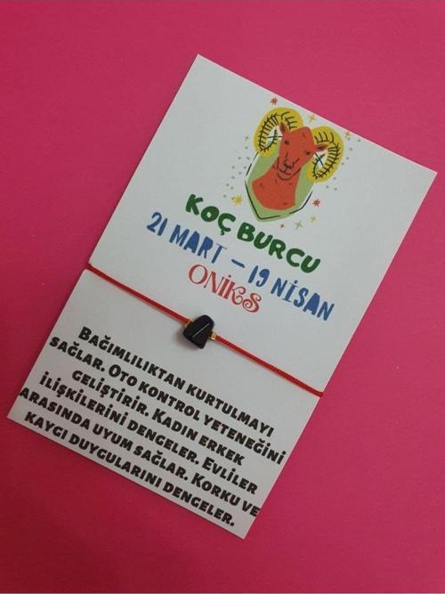 Sertifikalı Koç Burcu Oniks Doğal Taşlı Ip Burç Bilekliği