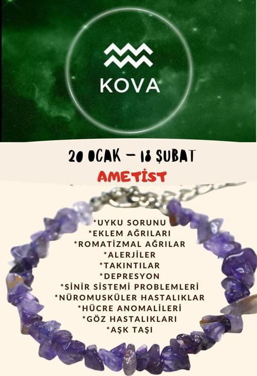 Sertifikalı Burç Taşı Kova Burcu Ametist Taşı Bileklik