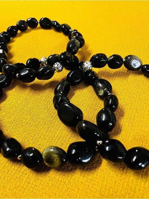 Sertifikalı Obsidyen Doğal Taş Şekilsiz Tımbıl Bileklik