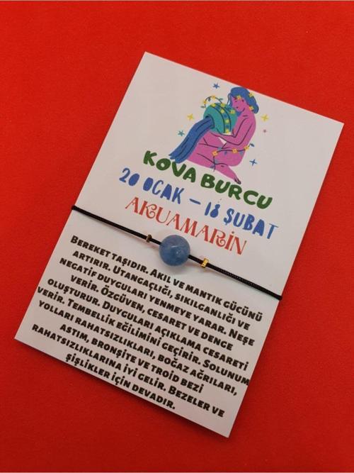 Sertifikalı Kova Burcu Akuamarin Doğal Taş Ip Burç Bilekliği 8mm