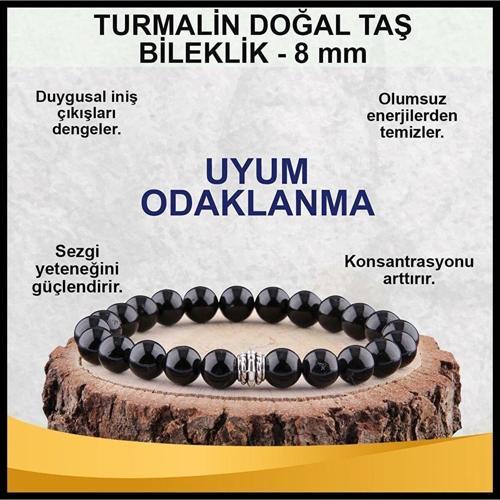 Sertifikalı Siyah Turmalin Doğal Taş Bileklik 8 Mm