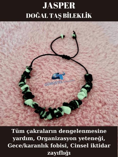 Sertifikalı Doğal Kırık Taş Panda Jasper Taşı Bileklik Asansörlü Kilit Sistemi