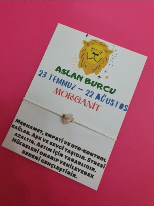 Sertifikalı Aslan Burcu Morganit Doğal Taşlı Ip Burç Bilekliği