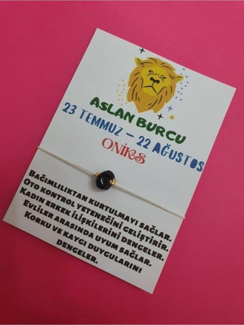Sertifikalı Aslan Burcu Oniks Doğal Taşlı Ip Burç Bilekliği