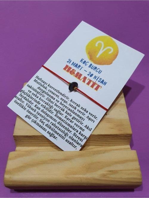 Sertifikalı Koç Burcu Hematit Doğal Taşlı Ip Burç Bilekliği