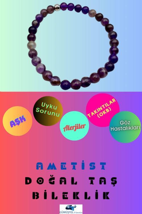 Sertifikalı Ametist Doğal Taş Bileklik 6 Mm