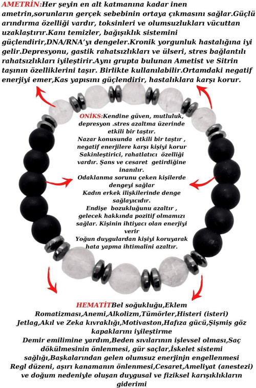 Sertifikalı Ametrin Hematit Oniks Doğal Taş Bileklik Tasarım