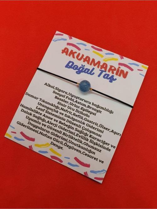 Sertifikalı Akuamarin Taşı Bileklik Doğal Taş Ayarlamalı Ipli