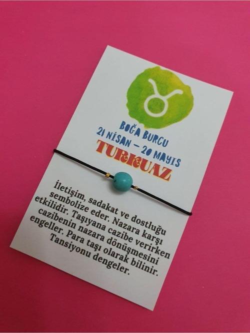 Sertifikalı Boğa Burcu Turkuaz Doğal Taş Ip Burç Bilekliği