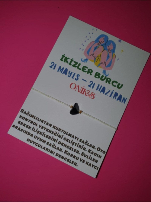 Sertifikalı Ikizler Burcu Oniks Doğal Taşlı Ip Burç Bilekliği