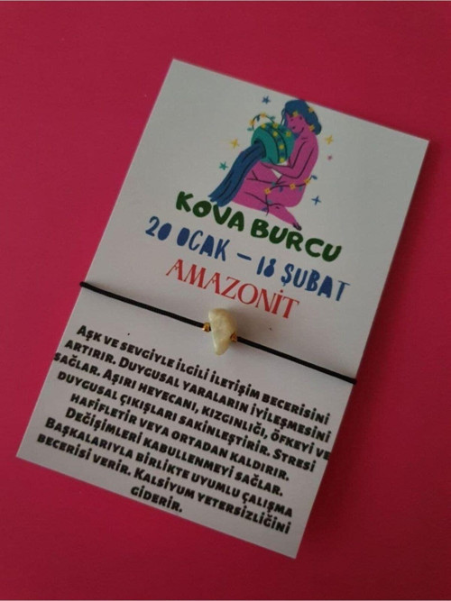 Sertifikalı Kova Burcu Amazonit Doğal Taşlı Ip Burç Bilekliği
