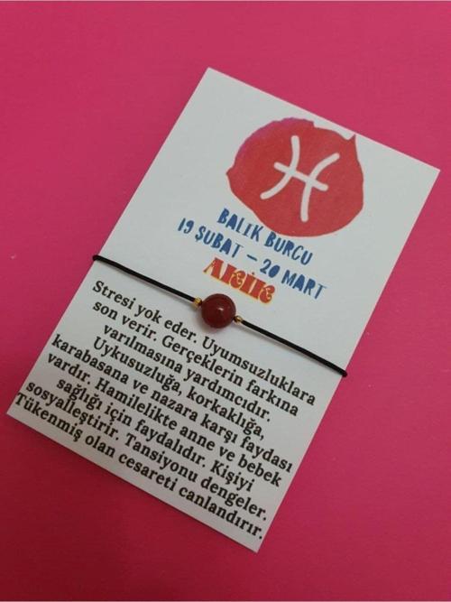 Sertifikalı Balık Burcu Akik Doğal Taş Ip Burç Bilekliği