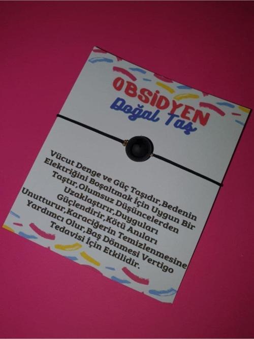Sertifikalı Ayyıldız Desenli Ipli Ayarlamalı Obsidyen Taşı Bileklik