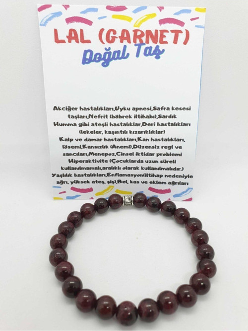 Sertifikalı Lal (GARNET) Doğal Taş Bileklik 8 Mm Orijinal Doğal Taş