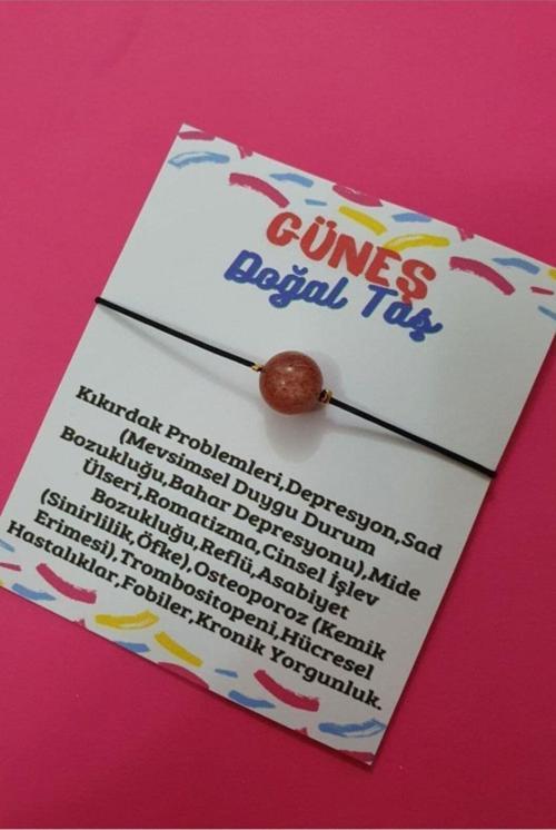 Sertifikalı Güneş Taşı Bileklik Ayarlamalı Ipli Orijinal Doğal Taş