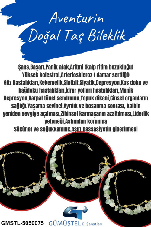 Sertifikalı Aventurin Doğal Taş Bileklik Özel Tasarım
