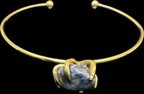 Sertifikalı Sodalit Doğal Taş Kelepçe Bileklik Ayarlanabilir Tasarım