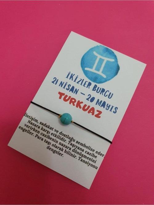 Sertifikalı Ikizler Burcu Turkuaz Doğal Taş Ip Burç Bilekliği