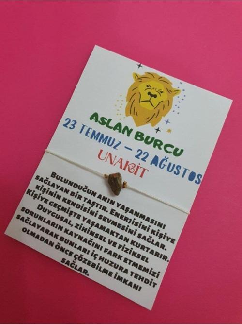 Sertifikalı Aslan Burcu Unakit Doğal Taşlı Ip Burç Bilekliği