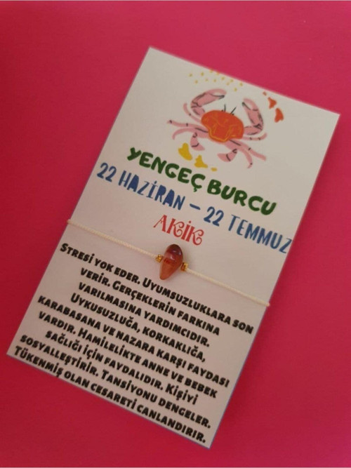 Sertifikalı Yengeç Burcu Akik Doğal Taşlı Ip Burç Bilekliği