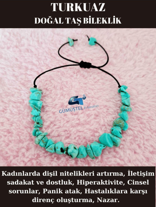 Sertifikalı Doğal Kırık Taş Turkuaz Taşı Bileklik Asansörlü Kilit Sistemi