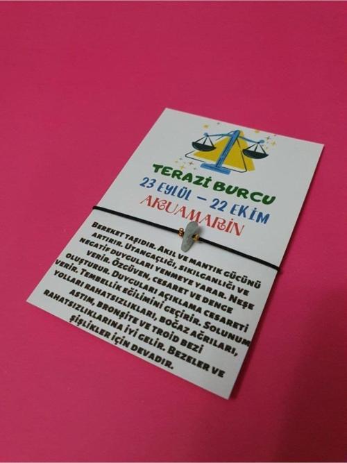Sertifikalı Terazi Burcu Akuamarin Doğal Taşlı Ip Burç Bilekliği