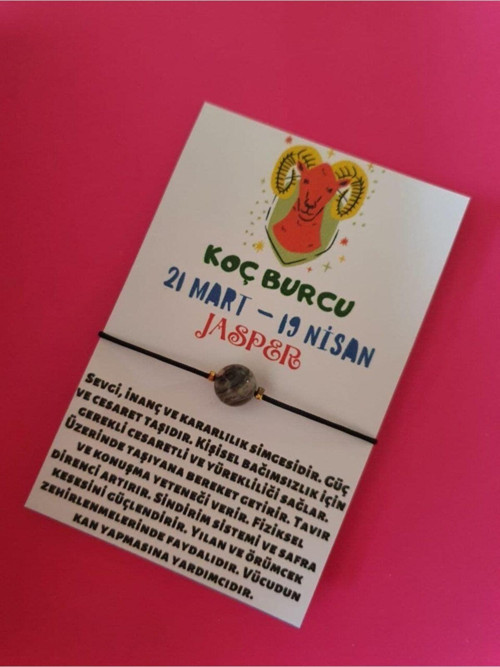 Sertifikalı Koç Burcu Jasper Doğal Taşlı Ip Burç Bilekliği