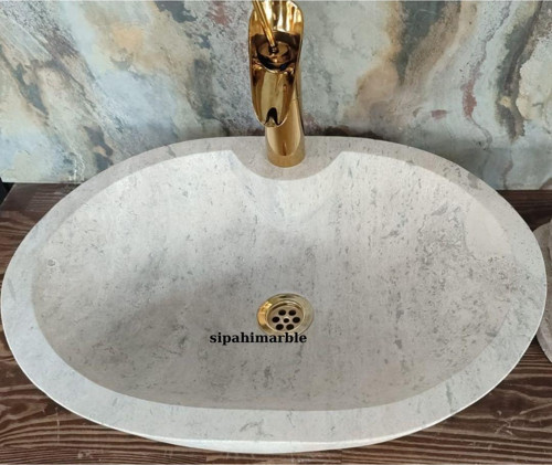 Gümüş Traverten Batarya Çıkışlı Kayık Lavabo