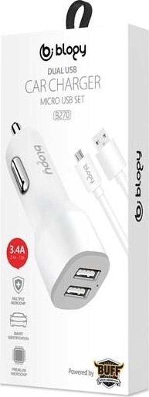 Buff Blogy Micro 3.4A Araç Şarjı ve Micro Usb Kablo Seti Beyaz