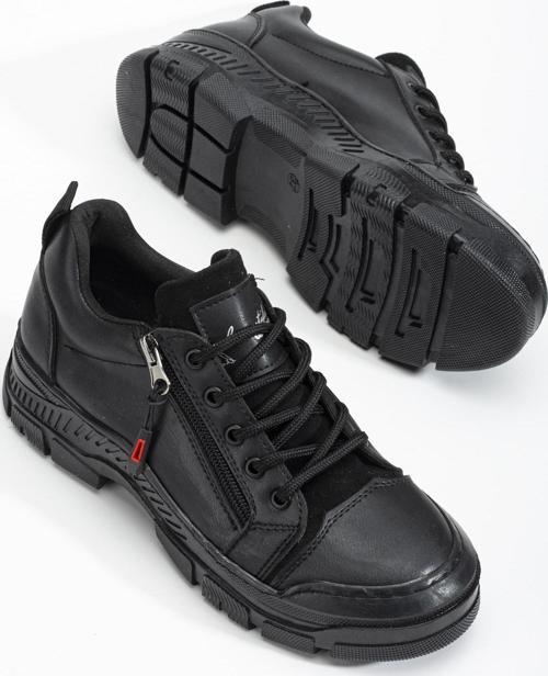 Kadın Siyah Termo Taban Fermuar Detaylı Bağcıklı Günlük Ayakkabı