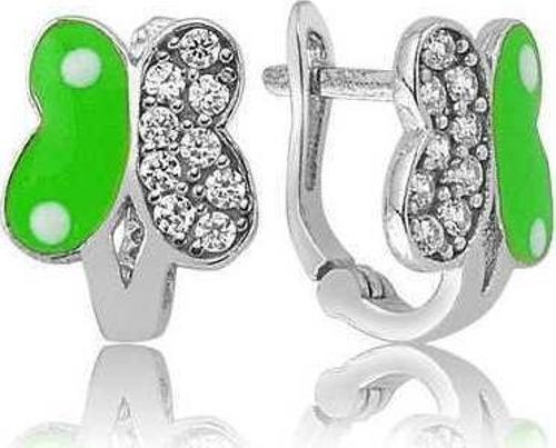 Gümüş Yeşil Kelebek Çocuk Küpe  SL1334