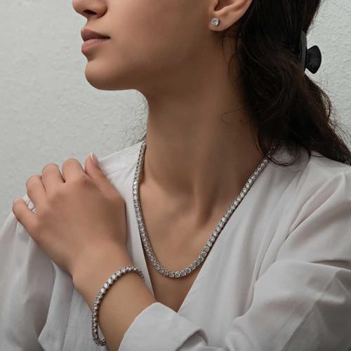 Gümüş 2.5 mm Beyaz Taşlı Su Yolu Kadın Set  SL7180