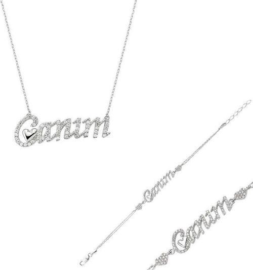Gümüş Canım Yazılı Kalp Bayan Set SL1308