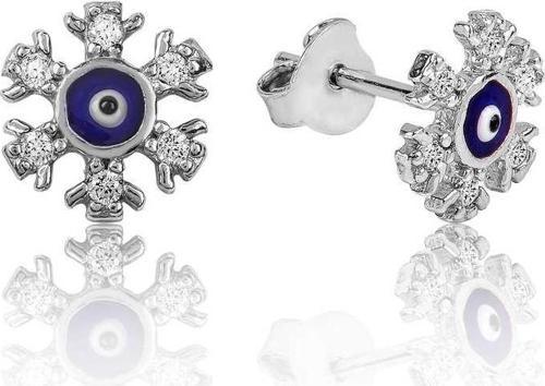 Gümüş Nazarlı Kar Tanesi Çivili Küpe SL2166