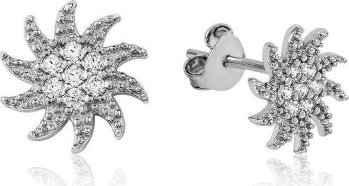 Gümüş Beyaz Taşlı Güneş Çivili Küpe SL2169