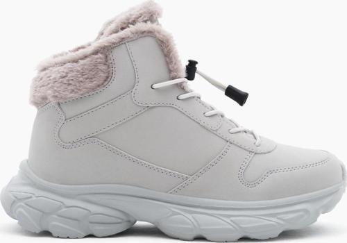 Çocuk Unisex Gri Faylon Taban İçi Kürklü Lastik Bağcıklı Bot