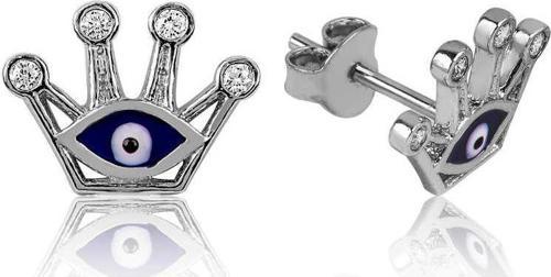 Gümüş Nazarlı Kraliçe Tacı Çivili Küpe SL2188