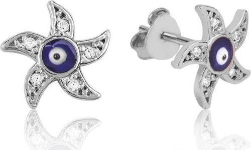 Gümüş Nazarlı Deniz Yıldızı Çivili Küpe SL2167