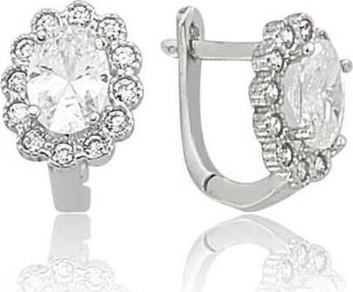 Gümüş Oval Taşlı Çiçek Küpe SL2145