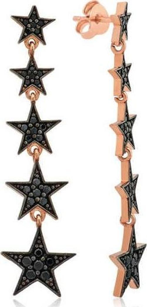 Gümüş Siyah Kayan Yıldızlar Küpe SL3130