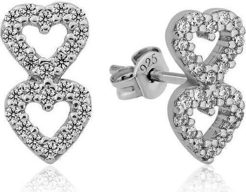 Gümüş İki Kalp Çivili Bayan Küpe SL3425